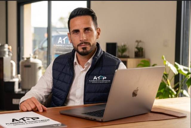 Anthony Girod, gérant d'ATP Plomberie, à son bureau de Fréjus
